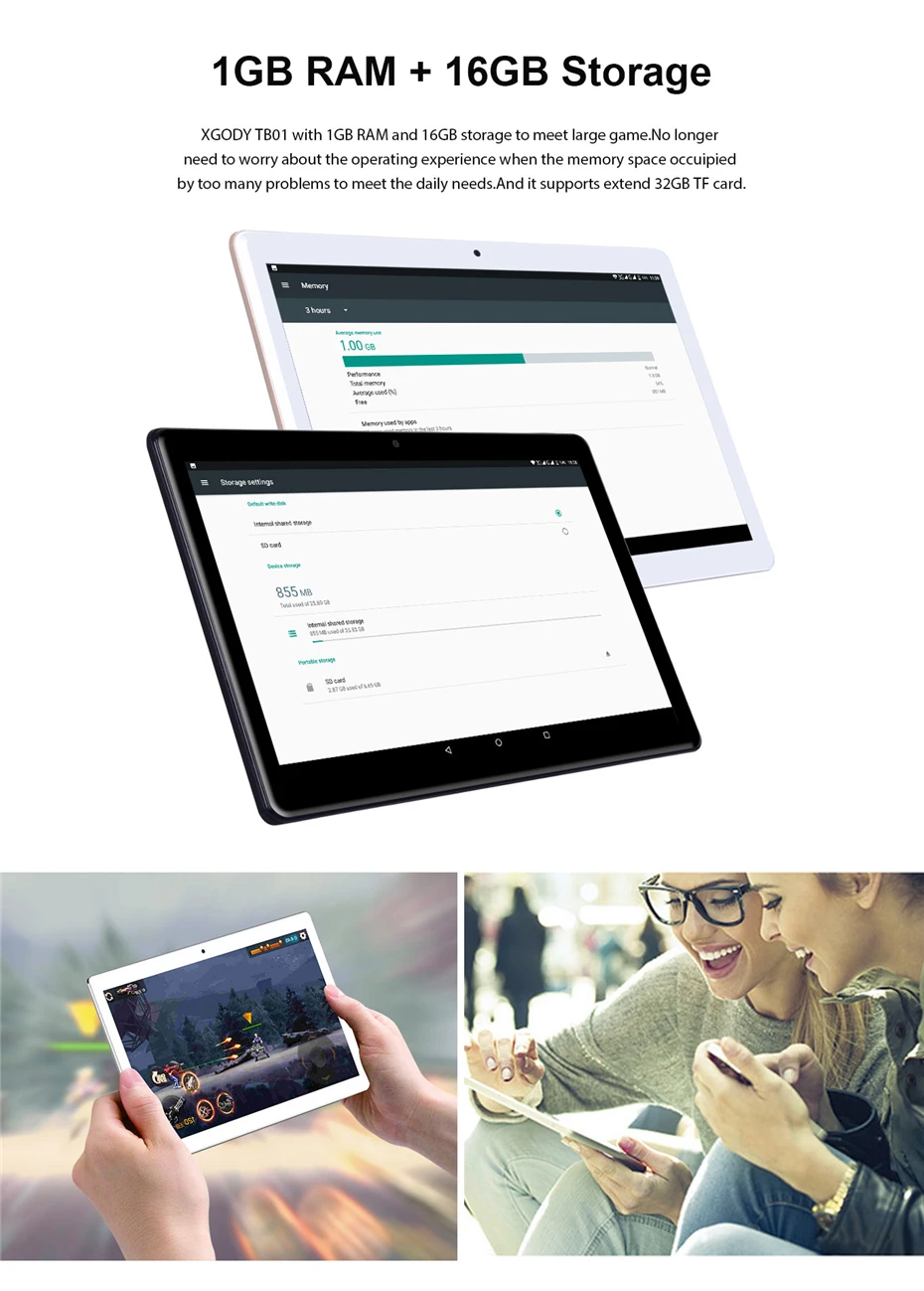 XGODY 3g 10,1 планшетный ПК фаблет 10,1 Android 7,0 1 Гб оперативной памяти, 16 Гб встроенной памяти, 1280*800 5MP двойной Камера Bluetooth, Wi-Fi, 5000 мА/ч, Телефонный звонок Планшеты