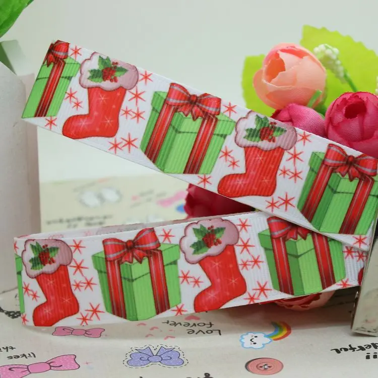 7/8 ''Бесплатная доставка Рождественские носки с принтом корсажная лента бант