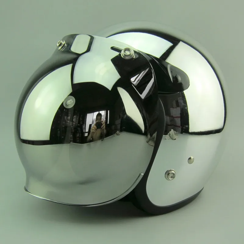 Винтажный мотоциклетный шлем зеркальный хромированный с открытым лицом для