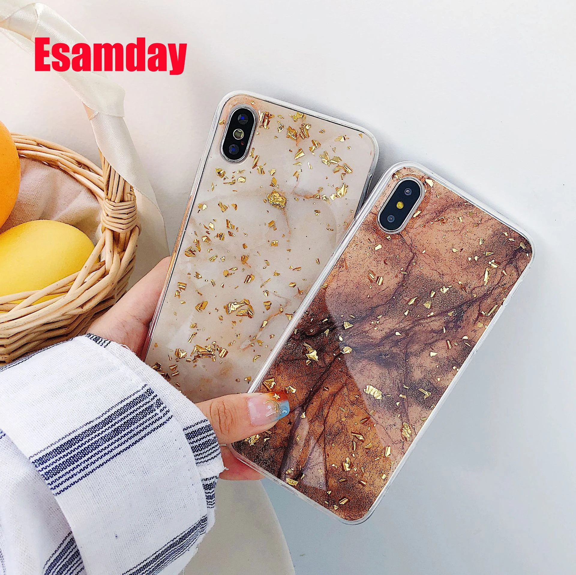 Роскошный блестящий Мраморный чехол из золотой фольги для телефона iPhone X XS Max XR