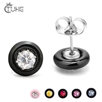 6pcsset round ceramic stud earrings with colorful crystal for women fashion jewelry black white pink ceramic daily jewelry gift