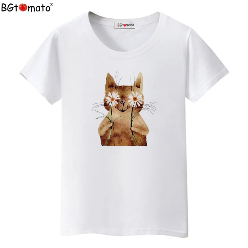 

BGtomato Beautiful cat flower t-shirts short sleeve casual shirts women Good quality brand new tops cool tees cheap sale