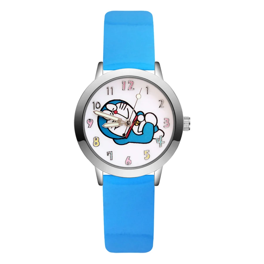 Модные милые Doraemon стиль детские часы дети студент обувь для девочек кварцевые кожаные Наручные часы JA73 - Цвет: Sky Blue