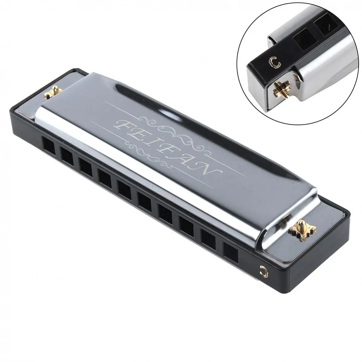 

10 Holes 20 Tone C Key Matte Black Harmonica Blues Harp Mouth Organ Stainless Steel Musical Instrument for Beginner