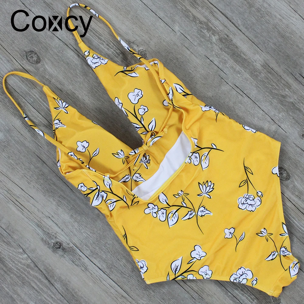 Coxcy 2018 One Piece Bikini Sexy Bodysuit Bandage Swimsuit Women Swimwear Print Cut Out Beach Wear Bathing Suit Monokini | Спорт и