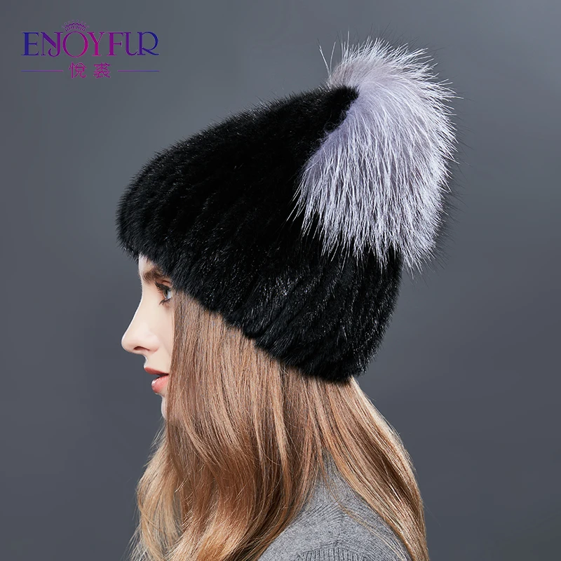 ENJOYFUR/Модная шапка из меха норки с кошачьими ушками женские меховые зимние шапки