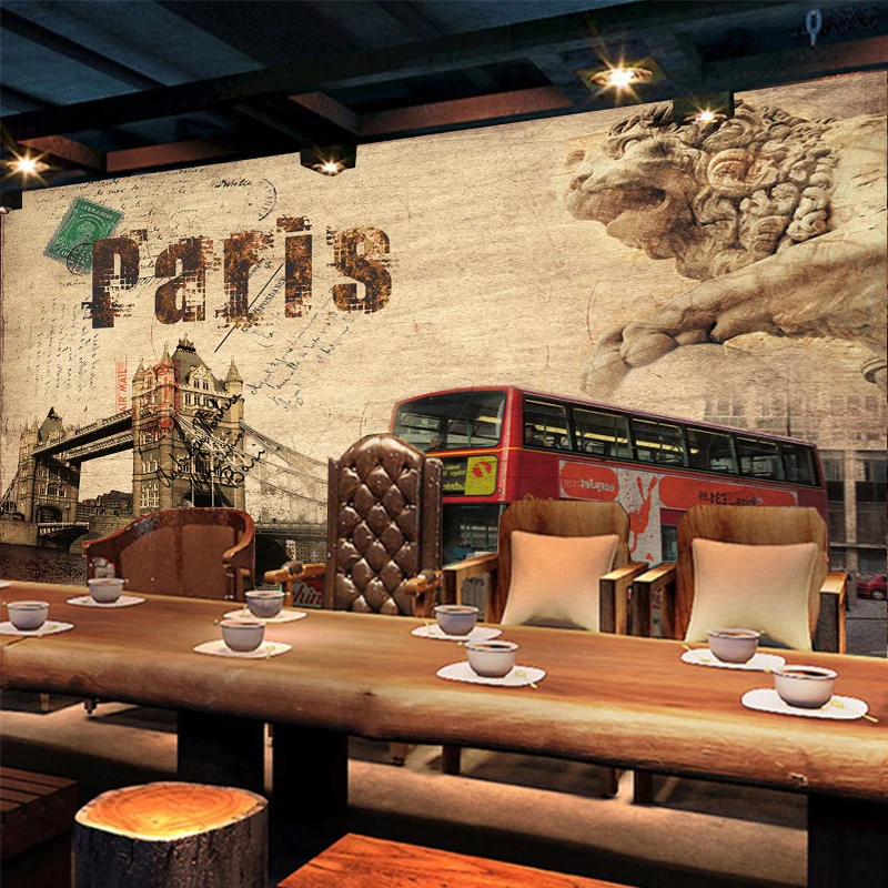 

Custom 3d mural 3D Paris bus personality graffiti mural living room sofa restaurant backdrop coffee house TV bar wallpaper mural