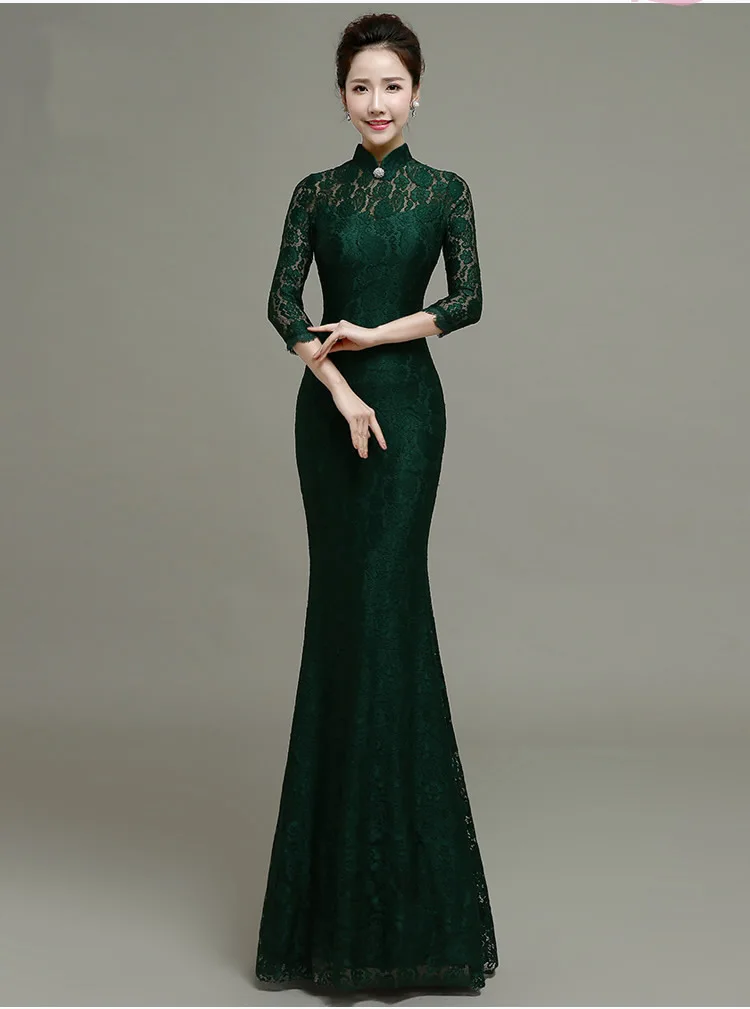 Эластичное кружевное длинное китайское вечернее платье Qipao, элегантное женское свадебное вечернее платье, красное платье-Русалка Cheongsam, Сексуальное Дешевое Qi Pao Chipao