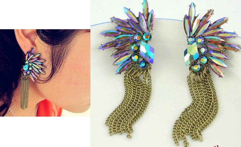 2014 New Arrive Bohemia Colorful Tassels Retro Drop Earrings Indians PUNK Peacock for girls | Украшения и аксессуары