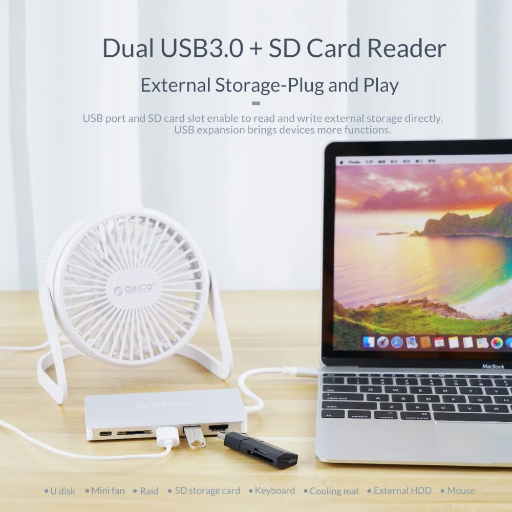 ORICO 7 в 1 USB C концентратор для USB3.0 HDMI Displayport RJ45 SD адаптер с зарядными портами Type Samsung