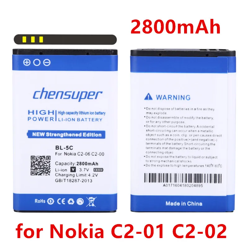 Chensuper2800mAh BL 5C батарея для Nokia C2 01 02 03 06 X2 XpressMusic 6230i 5130 1108 1110 1112 1200 1116 1208