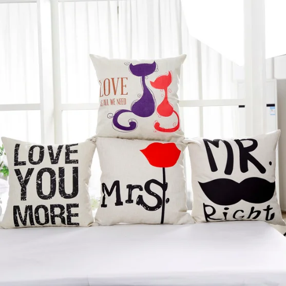 Mr Mrs Love You More наволочка для тела с кошачьим горлышком льняная кровати дивана
