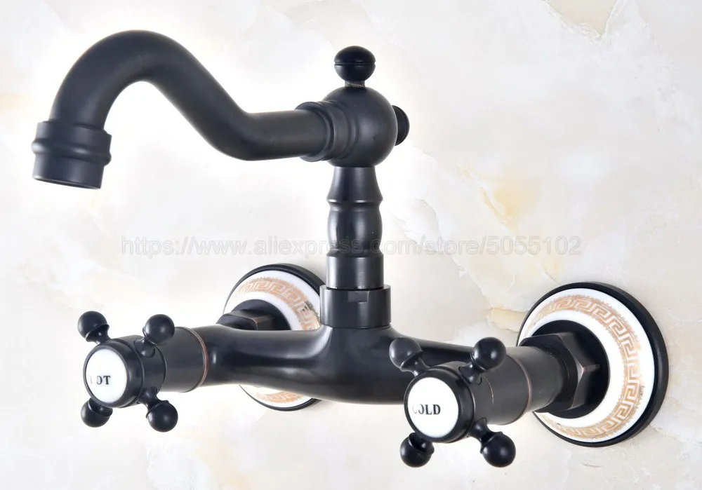Oil Rubbed Bronze Wall Mounted Bathroom Sink Faucet Swivel Spout Bathtub Mixer Dual Handles znf455 | Обустройство дома