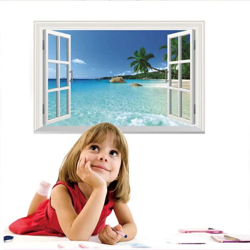 Я Go 3 dvinyl стены Аксессуары Wall Art Гостиная dedroom фальш окно пейзаж городской реки DIY