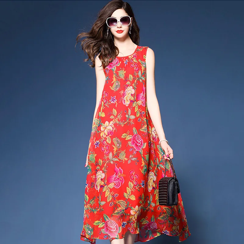 Винтажное шифоновое платье в стиле бохо с цветочным принтом летний сексуальный