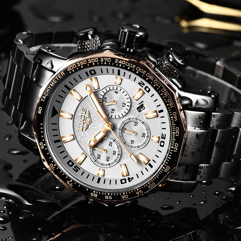 Мужские часы LIGE Модные Кварцевые водонепроницаемые армейские с большим