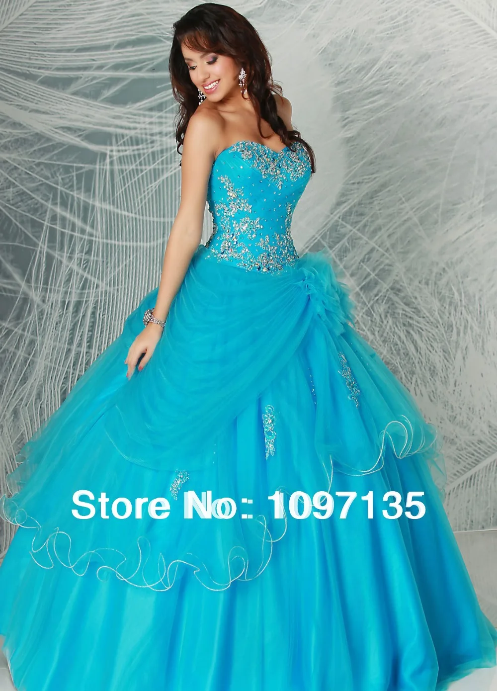 New Fashion 2013 Ball Gown Corset Sequined Floor-Length Long Turquoise Tulle Quinceanera Dresses/Debutante gowns | Свадьбы и