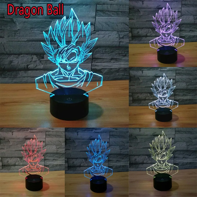 Аниме Dragon Ball Son Goku 3D Светодиодная модель игрушки аниме Super Saiyan 7 цветов сменная