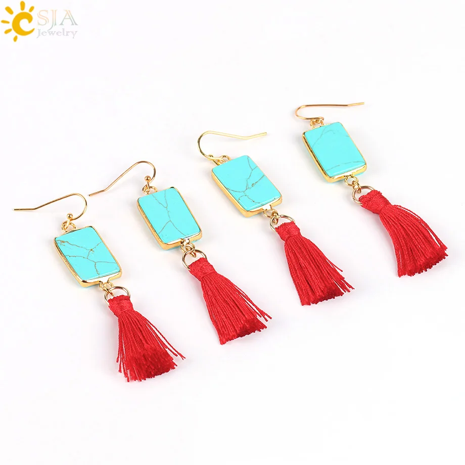 Женские прямоугольные серьги CSJA Зеленый Хаулит красные шелковые с кисточками