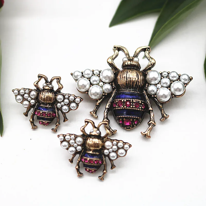 Винтаж сплав эмаль искусственный жемчуг насекомое брошь леди серьги из серебра