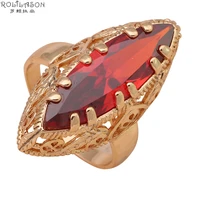 rolilason royal garnet rings for women gold tone nickel lead free fashion jewelry huge red zircon crystal rings usa sz jr2026