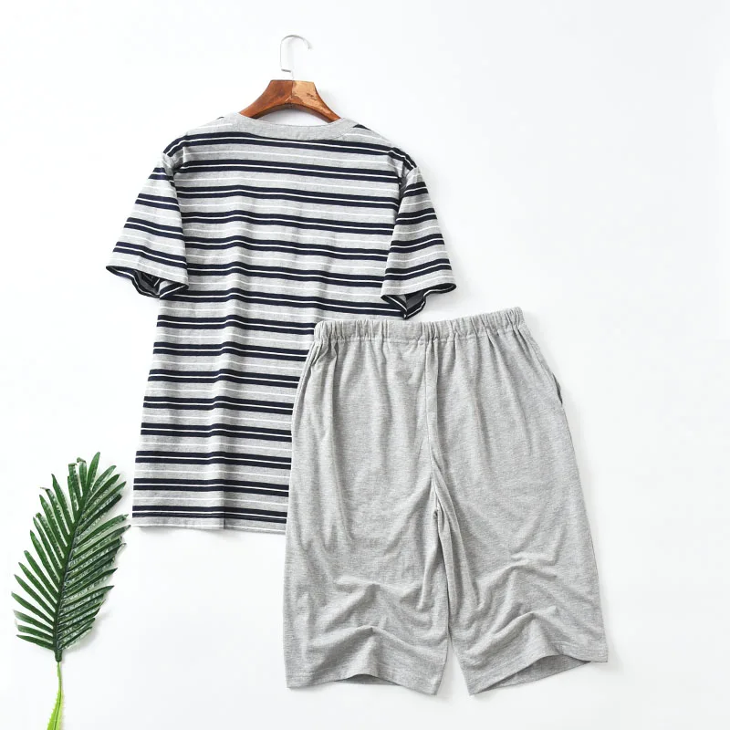 Men's Pajamas Summer Stripes Yjamas Short sleeve Cotton Shorts Mens Pajama set