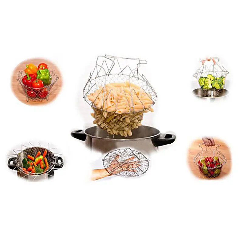 1 шт. складная промывка паром деформация Fry Chef French Basket Волшебная корзина сетчатая