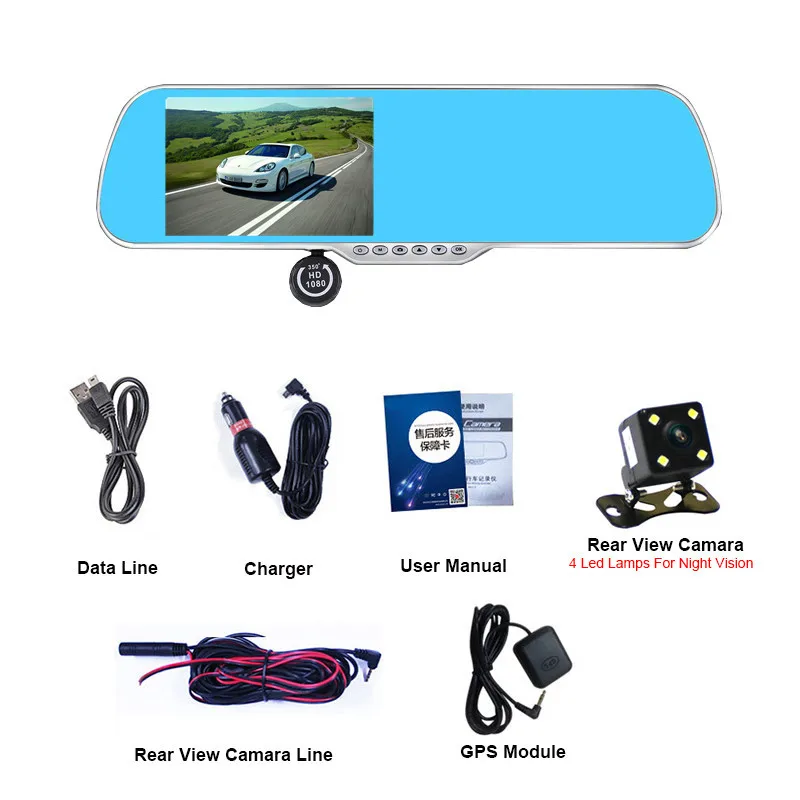 Ecartion 5&quot Car DVR GPS Navigation Wifi Android Full HD 1080P Camera Dual Lens Parking Rearview Mirror Video Recorder - купить по