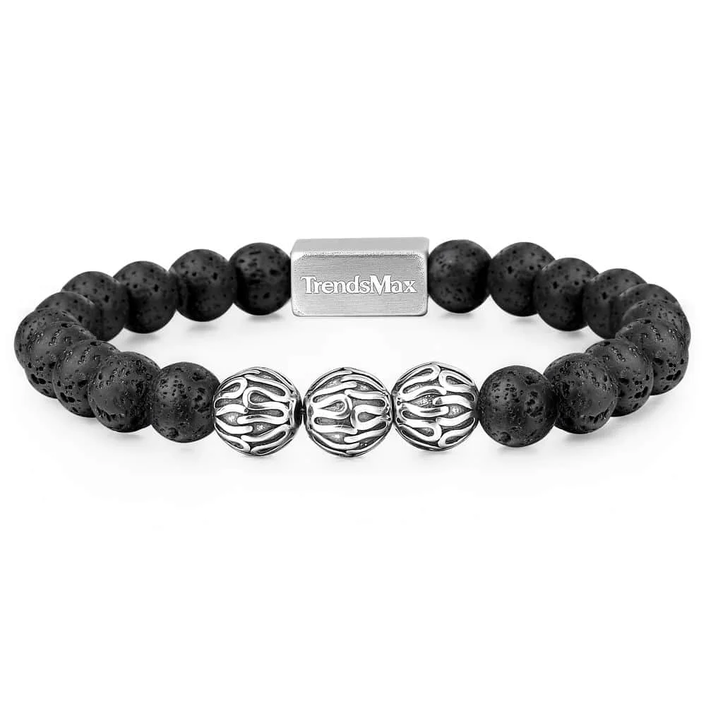 04 Lava Stone Trendsmax 8 мм тигровый глаз браслет из бисера для женщин и мужчин Натуральный Камень Стрейч нержавеющая сталь высокого класса Йога ювелирные изделия подарок TBB006 - Цвет камня: 04 Lava Stone