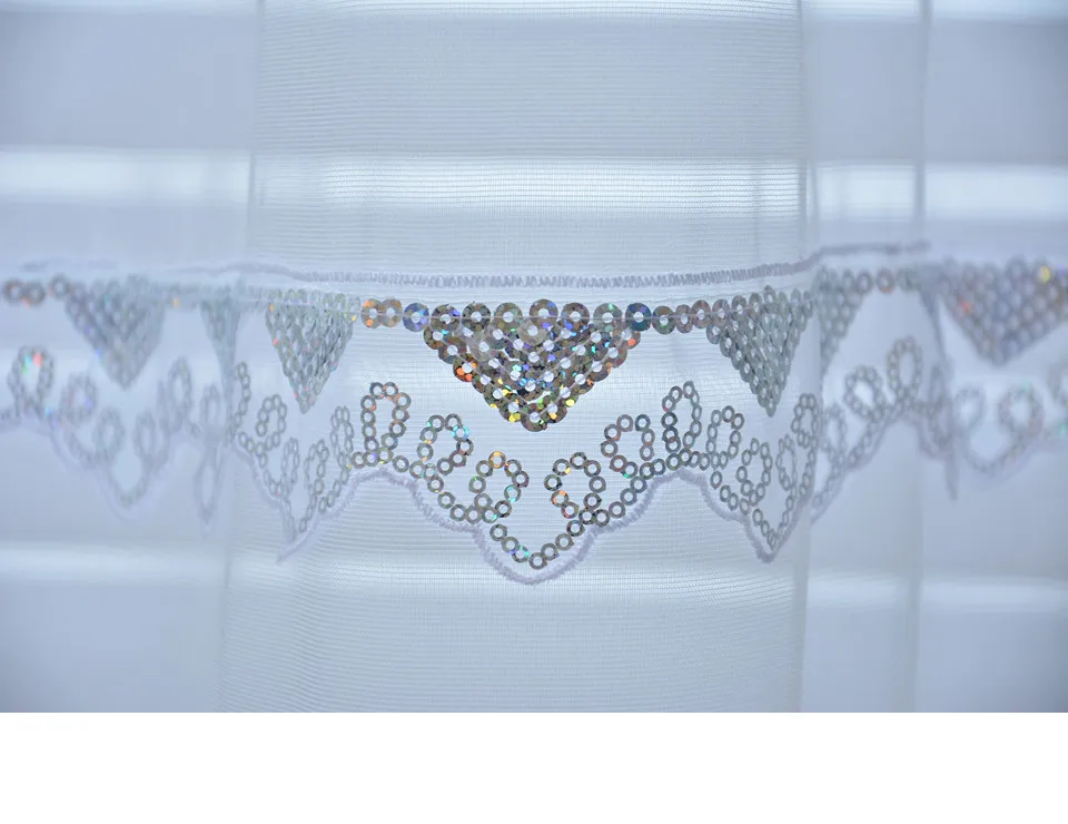 Latest Cheap Popular Sequin Lace White Tulle Curtain for Living Room Shiny Voile Sheer Window Treatment for Kitchen Bedding Room