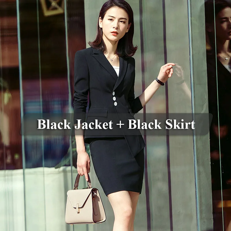 2 Piece Black suits Lenshin комплект из 2 предметов, Осенние Асимметричные костюмы с юбкой, элегантные женские деловые пиджак и юбка, официальная Офисная Женская рабочая одежда - Цвет: 2 Piece Black suits