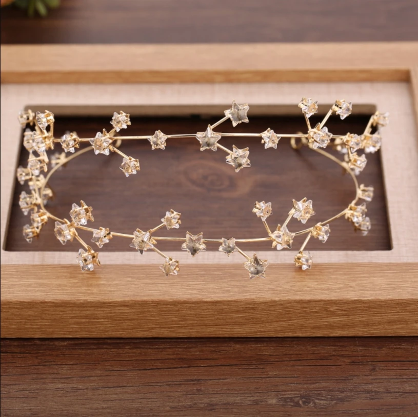 New Golden Bridal Headdress Star Headband Crown Hair Accessories Exquisite Handmade Crystal Wedding Jewelry | Украшения и