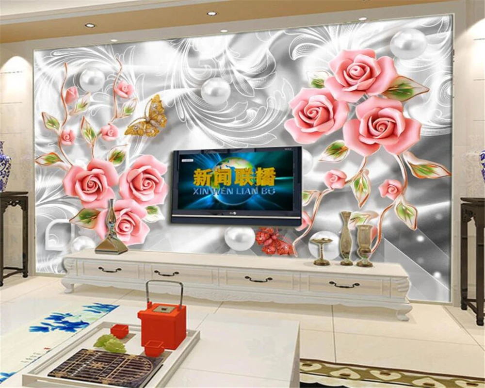 3D обои на заказ Шелковое украшение из бисера Рельефный цветок фотообои 3d