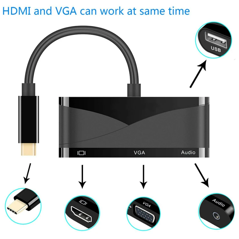USB C к HDMI VGA аудио адаптер 3 1 Тип 4K 1080P 55 мм конвертер двойной экран для Apple MacBook Pro |