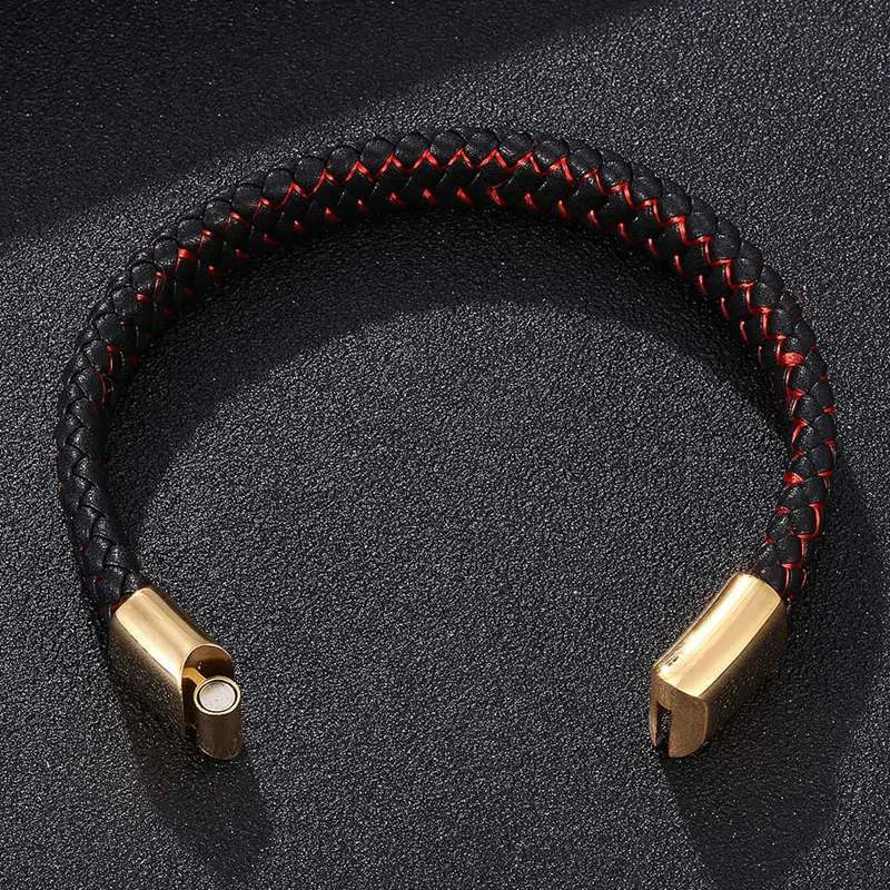 Hot Punk Jewelry Braided Leather Bracelet Gold Color Stainless Steel Magnetic Buckle Male Bangles Gifts BB0222 | Украшения и