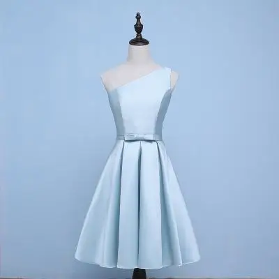 Новые женские короткие сексуальные Qipao Шампанское свадебное платье подружки невесты атласные шарфы элегантные китайские Cheongsam Размер s-xxl - Цвет: Sky Blue F