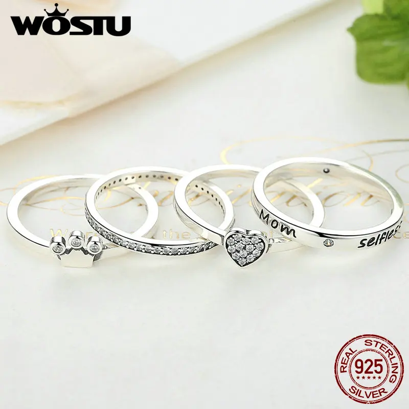 WOSTU хит продаж 100% Стерлинговое Серебро 925 пробы 1 шт прозрачный CZ сердце и корона