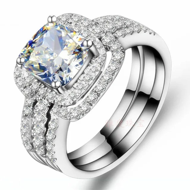

3CT два в одном Необычные Ювелирные изделия обещают Твердое 14K белое золото качество алмазные браслеты кольца набор для женщин Свадьба