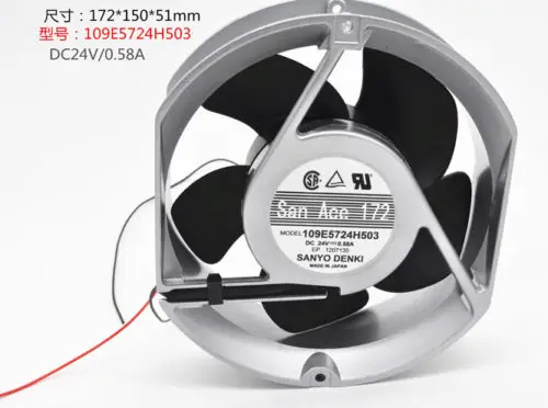 

Computer Case PC Cooling Fan For SANYO 109E5724H503 Aluminum frame Double ball fan DC24V 0.58A 172*150*51MM 2pin