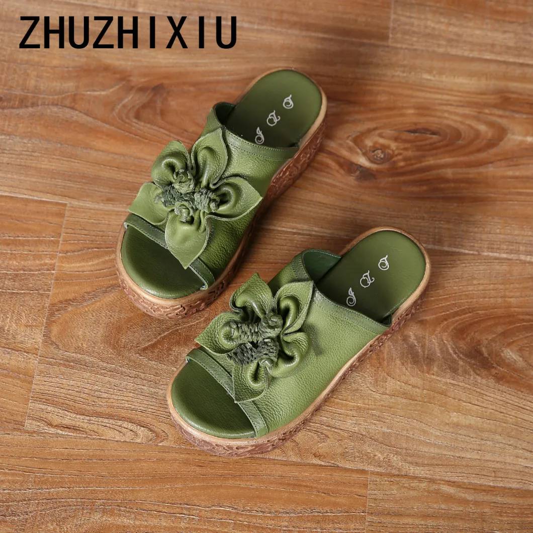ZHUZHIXIU-2018 новые стильные летние женские шлепанцы тапочки из натуральной кожи