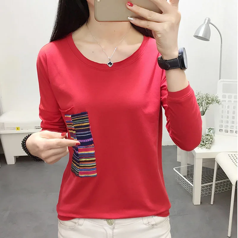 Poleras де Mujer Blusas Лоскутная футболка с длинным рукавом Для женщин 2018 Новый s