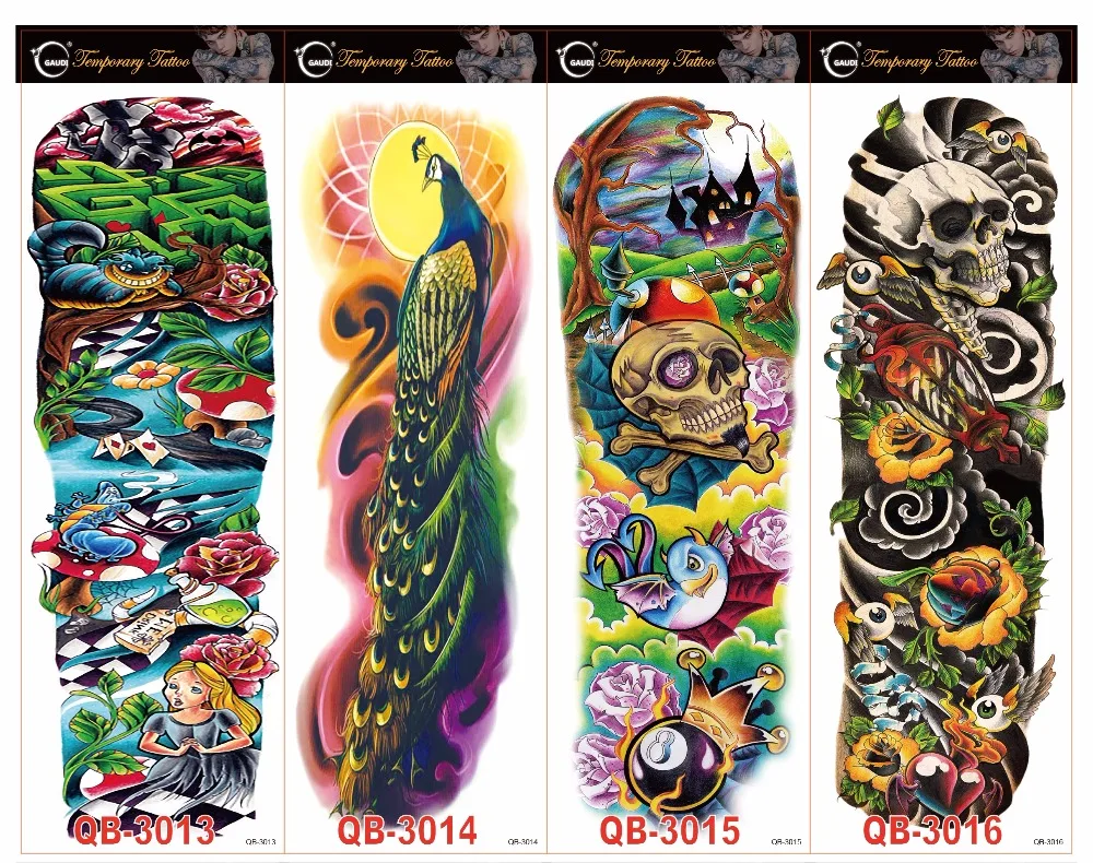 Водостойкая наклейка для татуировок на всю руку цветок череп робот Временный