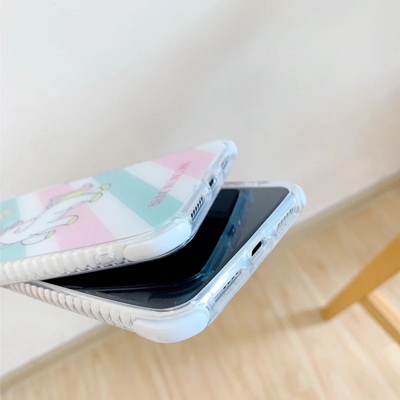 Милый мультяшный чехол с единорогом для iPhone 7 6S 8 Plus 11 Pro Max Stripes Блестящий лазерный
