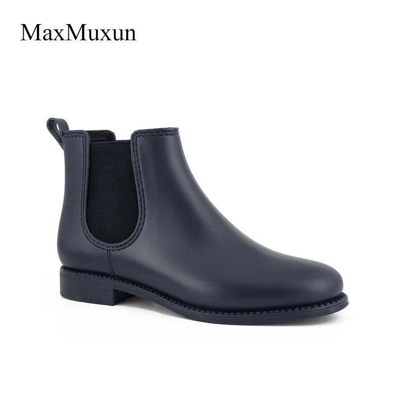 Женские резиновые сапоги MaxMuxun водонепроницаемые ботильоны на низком каблуке без