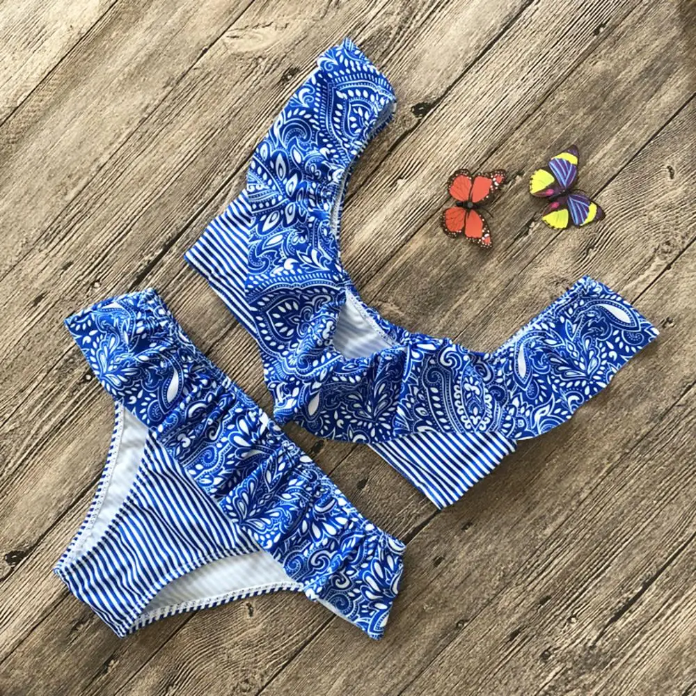 2019 лист лотоса на одно плечо с цветочным принтом сексуальный купальник бикини