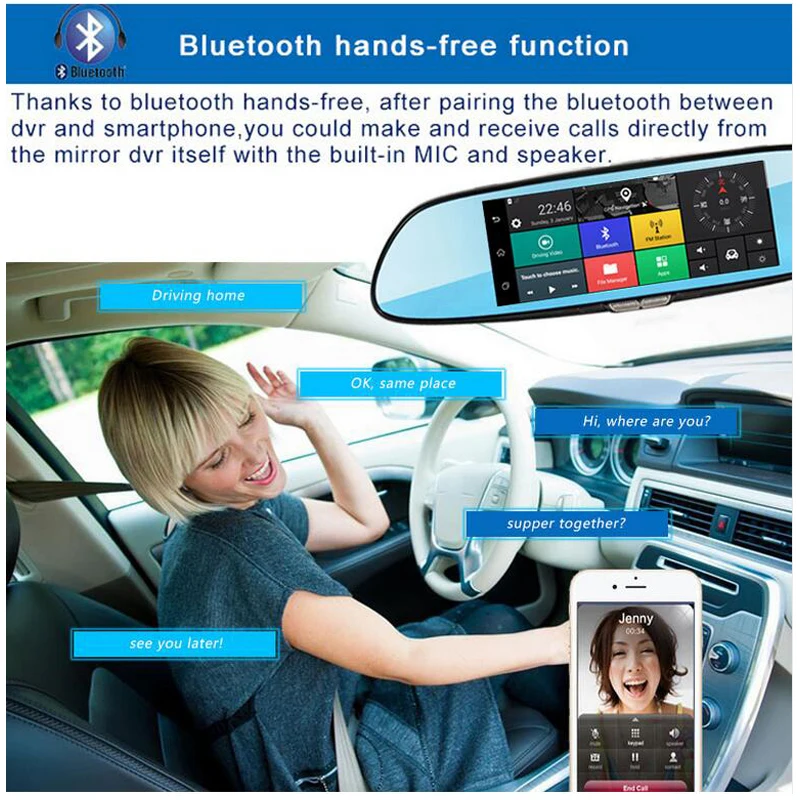 QUIDUX Автомобильный видеорегистратор зеркало заднего вида " 3g Full HD 1080 P gps навигация wifi двойной объектив видео рекордер камера видеорегистратор монитор парковки