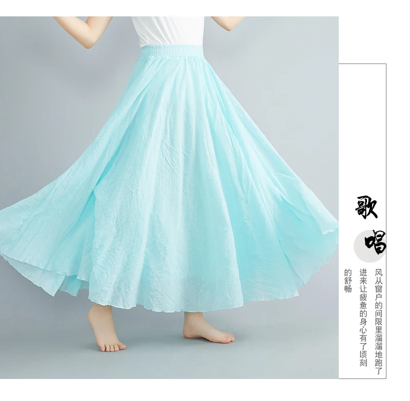 TingYiLi, длинная юбка из хлопка и льна, эластичная Женская юбка с высокой талией, зеленая, синяя, желтая, бежевая, розовая, белая, черная юбка