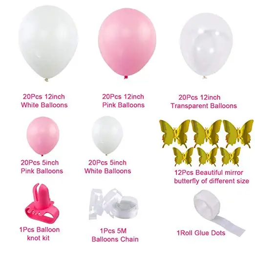 

Pink White Gold Butterfly Balloons Arch Garland Kit for party suppies.