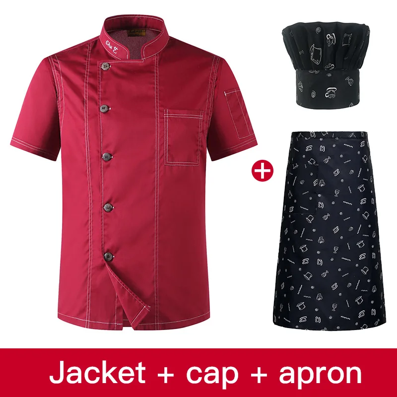 Jacket apron hat Куртка шеф-повара гостиницы, ресторана шеф-повара форма короткий рукав с дышащей сеткой спецодежды Ресторан общественного питания Кухня хлебобулочные изделия шеф-повара - Цвет: Jacket apron hat