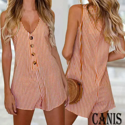 Женский Повседневный полосатый пляжный костюм без рукавов с v образным вырезом и